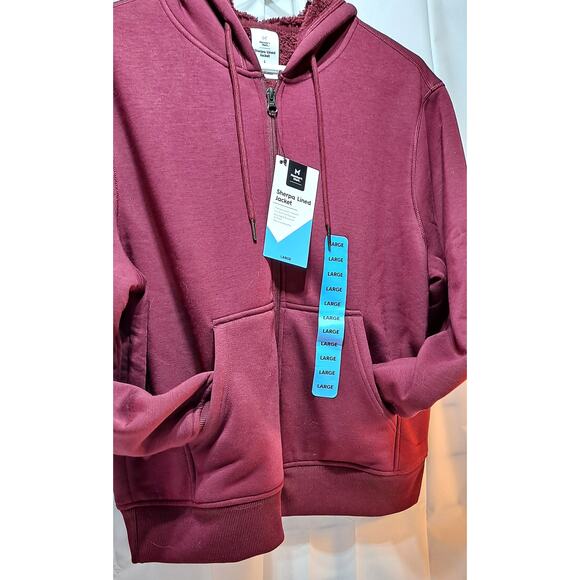 Women's Maroon Sherpa Lined Jacket w/Hoodie L (NWTags) - Picture 3 of 6